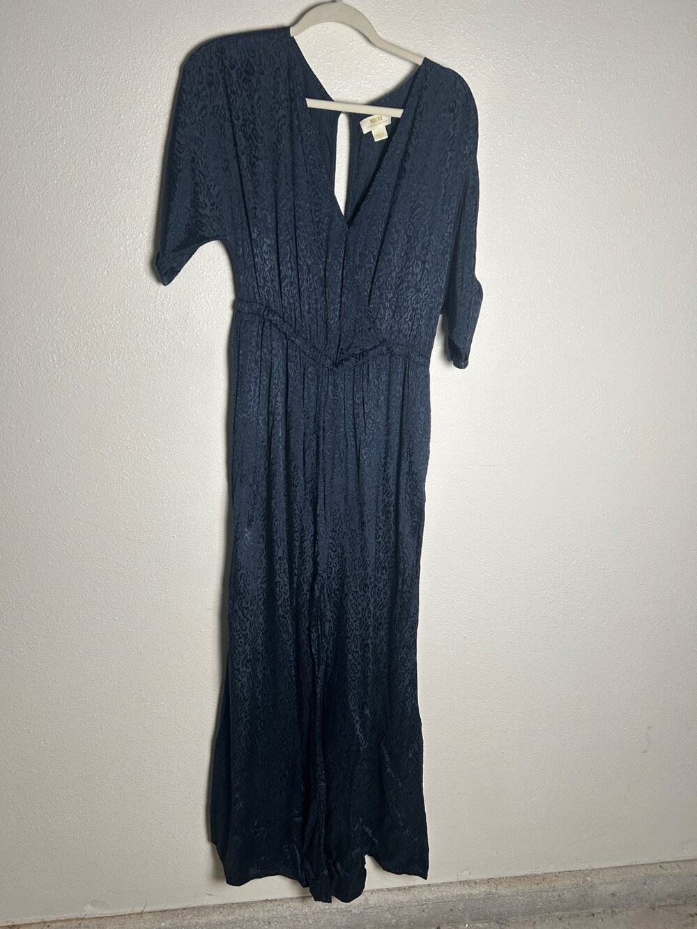 Anthropologie Maeve Jacqueline Jacquard Navy Blue Jumpsuitdd
